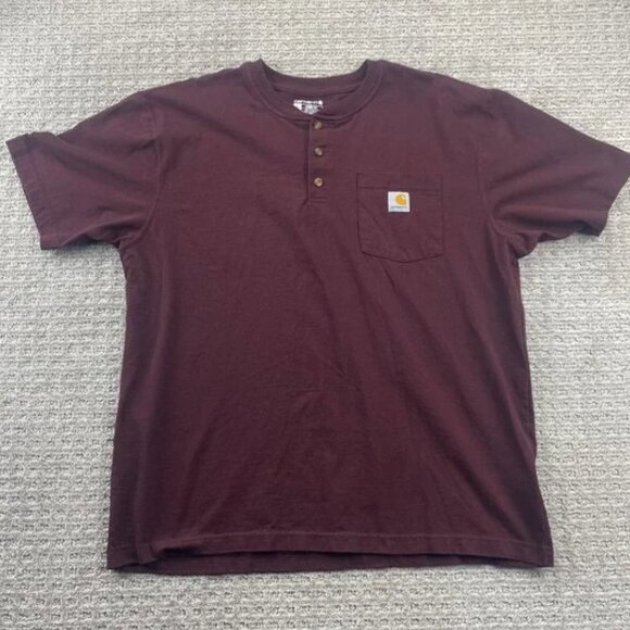 Carhartt Shirt Men Large L Burgundy Buttons T-Shirt Chest Pocket Logo Loose Fit - Picture 1 of 6
